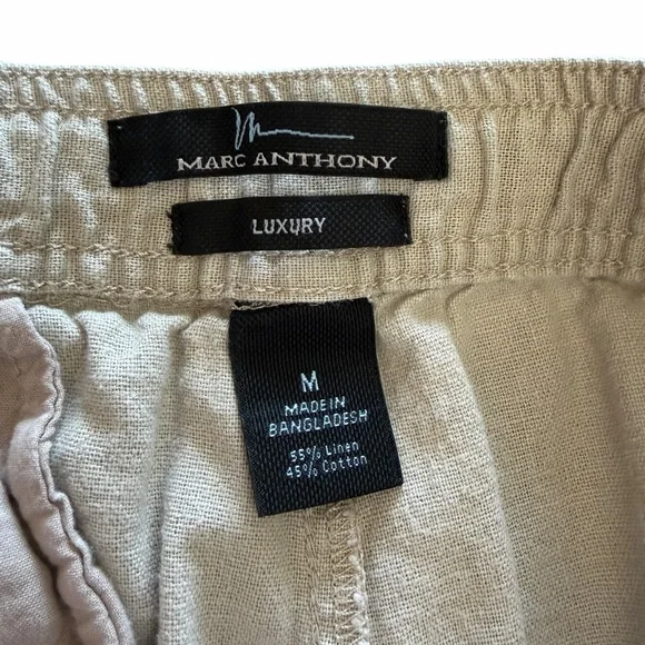 Marc Anthony Luxury Beige Slim Fit Linen Blend Elastic Back Pants size Medium - Picture 4 of 5